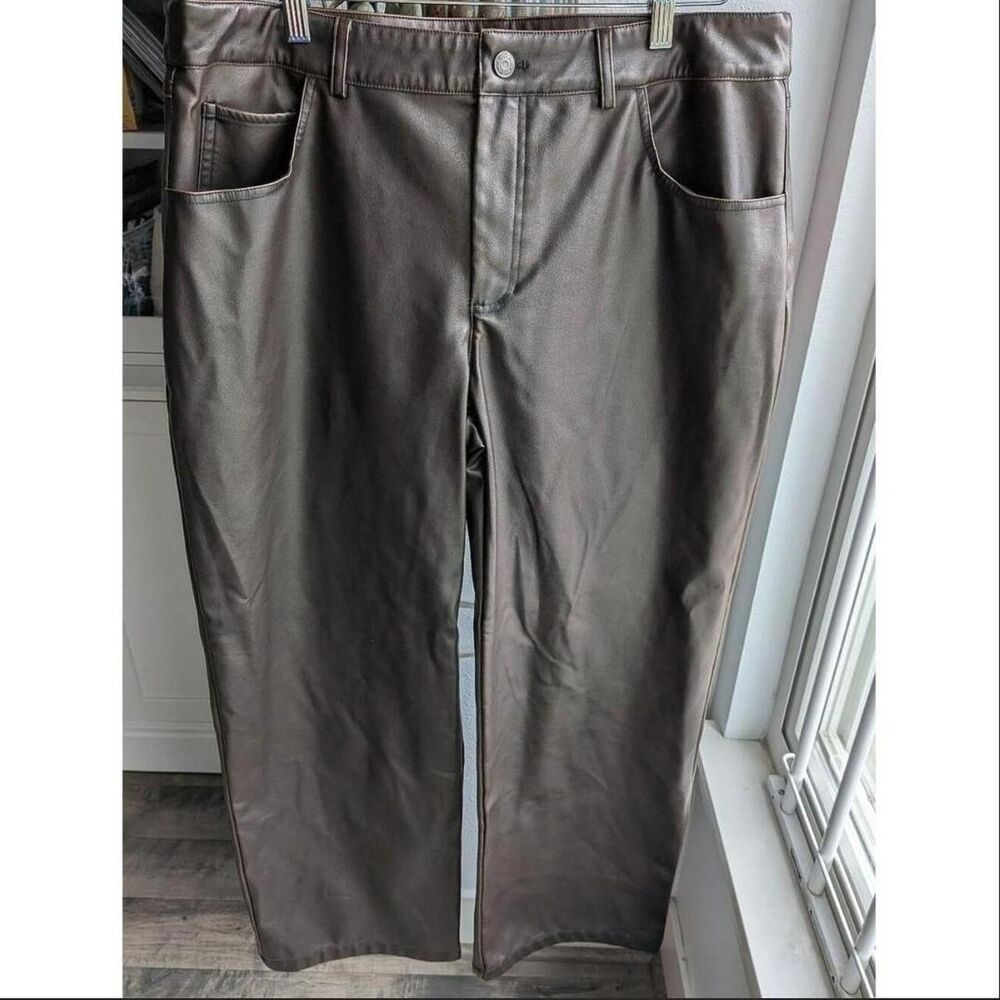 NWOT Wild Fable Faux Leather Espresso Wide Leg Pants Size 14